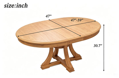 Solid Wood Round Extendable Dining Table 5-pieces Set with  Woven Back Dining Chairs,Natural Oak Finish Dinner Table Set with 4 Upholstered Cushion Seats for Kitchen Dining Room