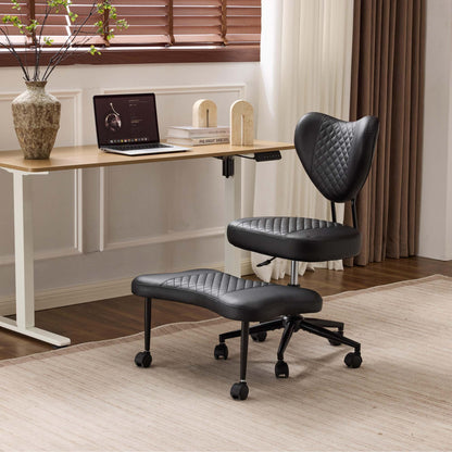 Meditation chair, an ergonomic cross-legged seating chair with lumbar support and a height-adjustable seat cushion, ideal for people engaged in high-intensity office work. Black