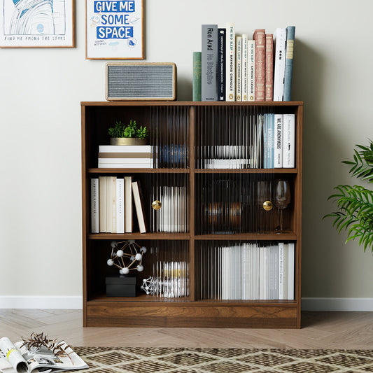 Bookshelf with 2-Door  Glass Cabinet, 3-Tier Open Storage Book Case, Modern Display Storage Cabinet for Living Room, Home Office