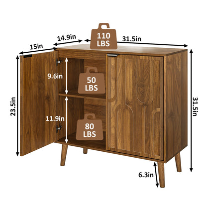 Farmhouse Style Sideboard Buffet Cabinet with Storage, Walnut Wood Coffee Bar Cabinet, 31.5" W