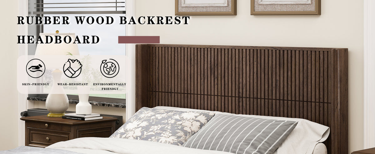 Solid Wood Platform Bed Frame with Headboard, No Box Spring Needed, Floor-standing bed, Easy Assembly, Queen Size, Walnut