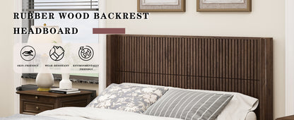 Solid Wood Platform Bed Frame with Headboard, No Box Spring Needed, Floor-standing bed, Easy Assembly, Queen Size, Walnut