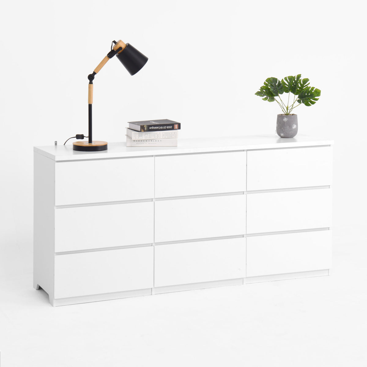 9 Drawer Dresser with No Handle Design, Modern White Matte Wood Dresser, Storage Chest of Drawers – Model W409P371352