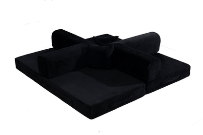 Convertible Sofa Bed, Folding Floor Couch Corduroy Fold Out Couch Bed Futon Sleeper Mattress with Pillows, Boneless Sofa for Living Room Bedroom,BLACK