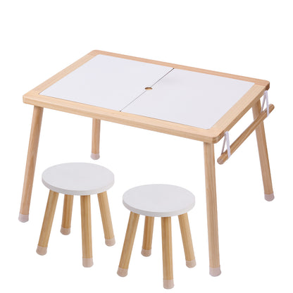 Sensory Table and Chairs Set, Toddlers Activity Table with 2 Stools, 2 Storage Bins & Paper Roll Holder