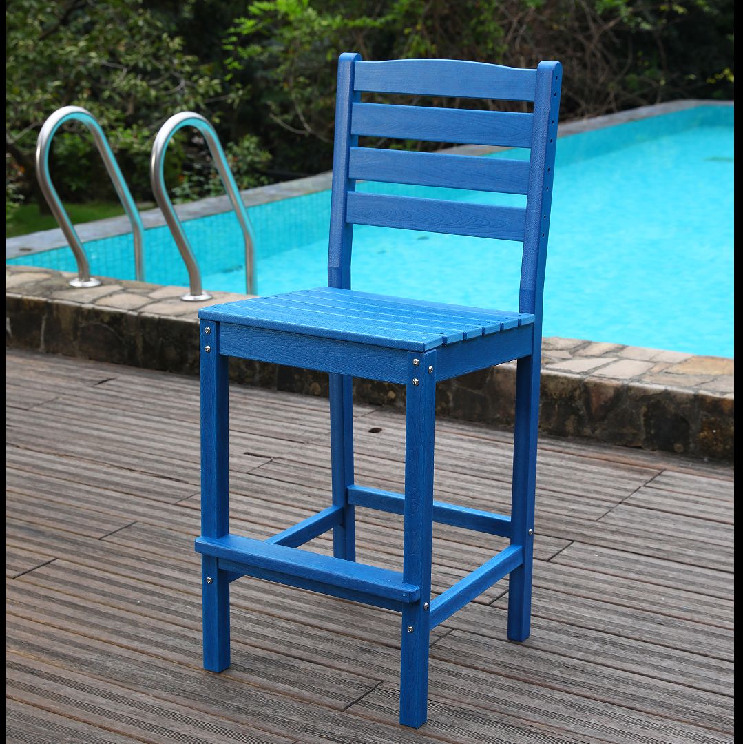 Outdoor Patio Bar Height Chair, All-Weather HDPE Tall Balcony Adirondack Stools for Bistro, Garden, Backyard, Deck