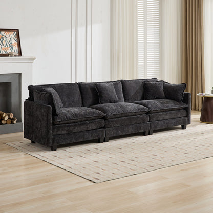 Cloud Sofa 3 Seats (Ottoman is not included), Modern Sectional Couch, Comfy Double Layer Upholstered Seat Cushion – Black