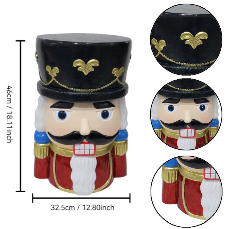 19'' Classic Nutcracker Soldier Stool, Retro Christmas Character Side Table Decor, Indoor & Outdoor Creative Figurine Seat for Patio, Garden, Living Room Home Decor