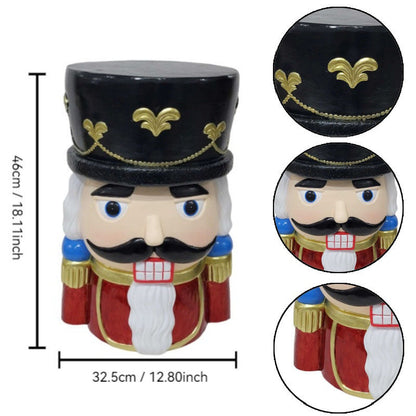 19'' Classic Nutcracker Soldier Stool, Retro Christmas Character Side Table Decor, Indoor & Outdoor Creative Figurine Seat for Patio, Garden, Living Room Home Decor
