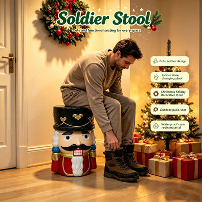 19'' Classic Nutcracker Soldier Stool, Retro Christmas Character Side Table Decor, Indoor & Outdoor Creative Figurine Seat for Patio, Garden, Living Room Home Decor