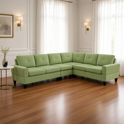 95.5 x 75 Inches Width Apple Green Modular L-Shaped Sectional Sofa 6-Seater 4-Piece Massa Flannel  Fabric Couch with Chaise
