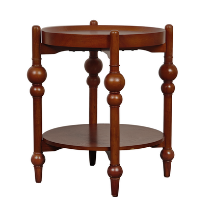 Classic Solid Wood Round Side Table with Lower Shelf
