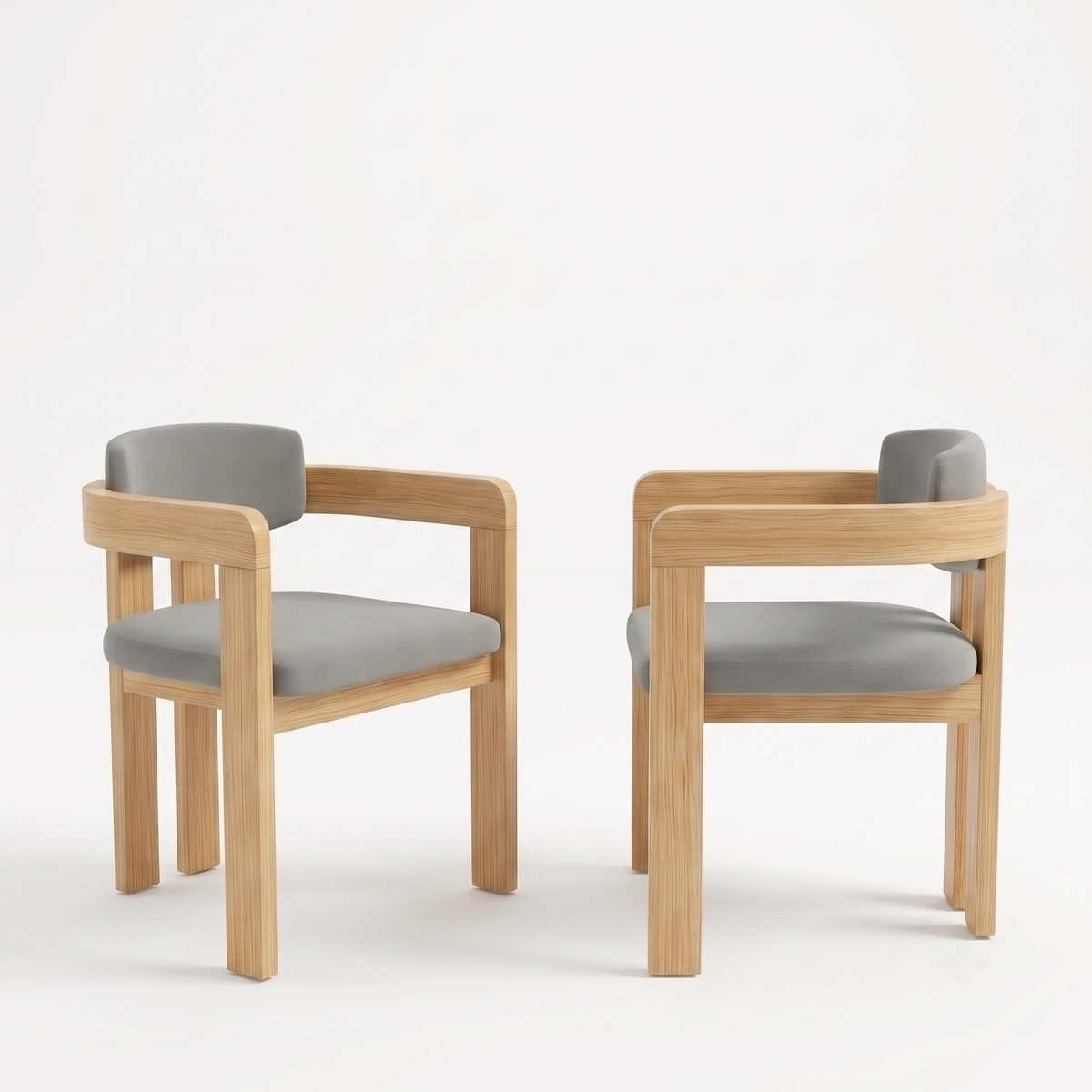Set of 2 Outdoor Acacia Wood Dining Chairs with Cushions, Modern Solid Wood Armchairs with Weather-Resistant Upholstery, Grey Cushion