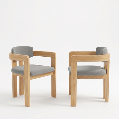 Set of 2 Outdoor Acacia Wood Dining Chairs with Cushions, Modern Solid Wood Armchairs with Weather-Resistant Upholstery, Grey Cushion