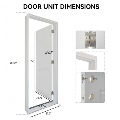 36"x80" Fiberglass Front Door with White 4-9/16" PVC Frame,Left-Hand Inswing Exterior Door with Brickmould,Brushed Smooth skin with Oval Decorated glass for Home Entrance,White