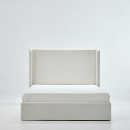 Carmen Upholstered Wingback Bed / Upholstered Platform Bed Frame / 54" High Headboard / Simplicity / Minimalist / No Box Spring Needed / Easy Assembly / Queen/ Textured Ivory Canvas / No Noise