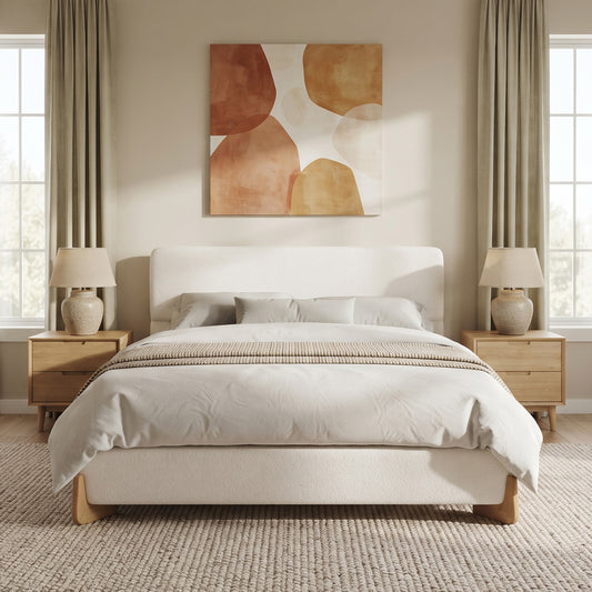 Elegant Boucle Upholstered Bed, A Luxurious and Comfortable Bedroom Centerpiece, Full Size, White