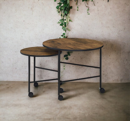 Oblis Vintage Oak Finish Nesting Table Set