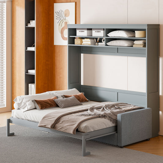 Queen Size Murphy Bed Wall Bed with Sofa,Gray(OLD SKU:LP000892AAE-1)