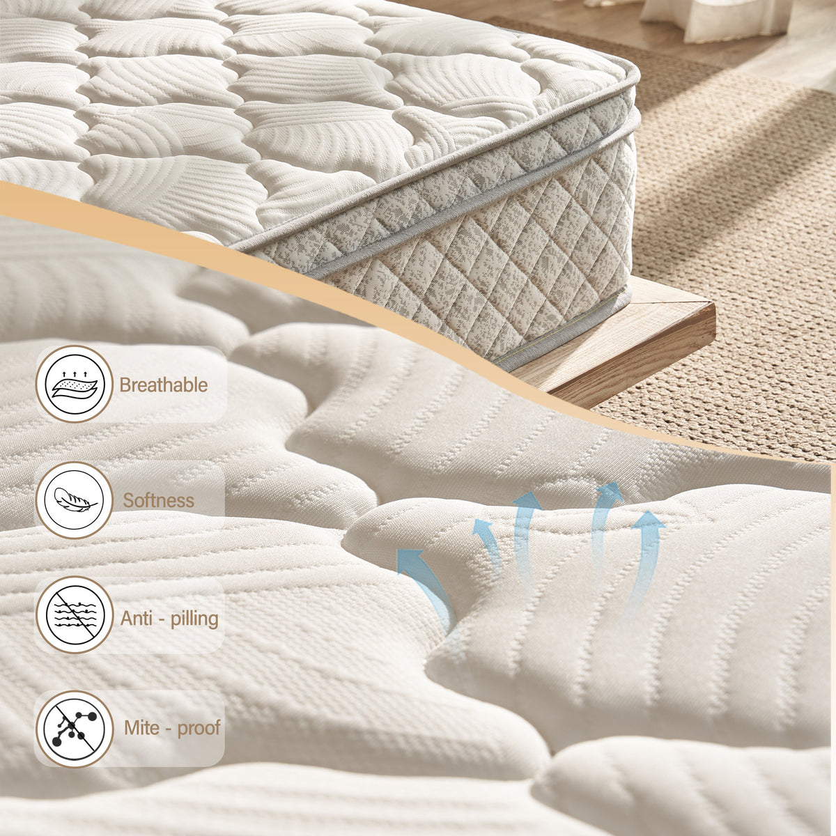 Queen Size Mattress,12 Inch Hybrid Queen Mattress in a Box with Memory Foam and Pocket Spring for Pressure Relief & Comfort Sleep & Zoned Support, Medium Firm,CertiPUR-US & OEKO-TEX