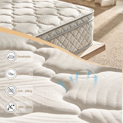Queen Size Mattress,12 Inch Hybrid Queen Mattress in a Box with Memory Foam and Pocket Spring for Pressure Relief & Comfort Sleep & Zoned Support, Medium Firm,CertiPUR-US & OEKO-TEX