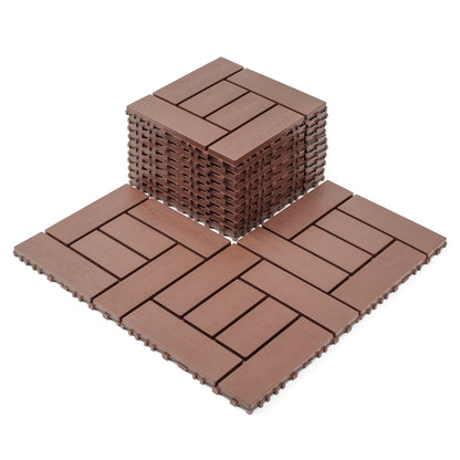 12-inch ZZ style interlocking deck tiles, DIY modular interlocking decking floor tiles, indoor and outdoor floor tiles, courtyard floor tiles that easy to install quickly ,44 pieces, Brown