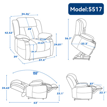 Up to 350 LBS Chenille Power Lift Recliner Chair, Heavy Duty Motion Mechanism with 8-Point Vibration Massage and Lumbar Heating, USB and Type-C Ports, Stainless Steel Cup Holders, Beige