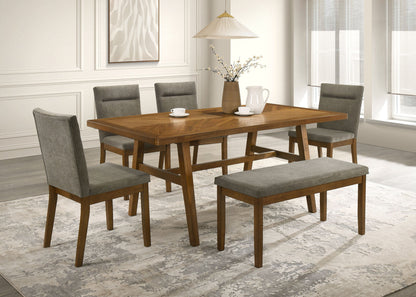 2pc Plush Tailored Side Chairs Upholstered Refined Neutral Gray Fabric Stylish Channel Tufted Accents Brown Finish Dining Room Wooden Furniture Brown
