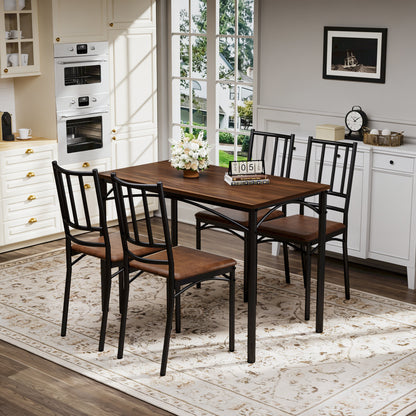 Dining Table Set, Bar Table with 4 Dining Benches, Kitchen Table Counter with Chairs, Industrial for Kitchen Breakfast Table, Party Room – Walnut