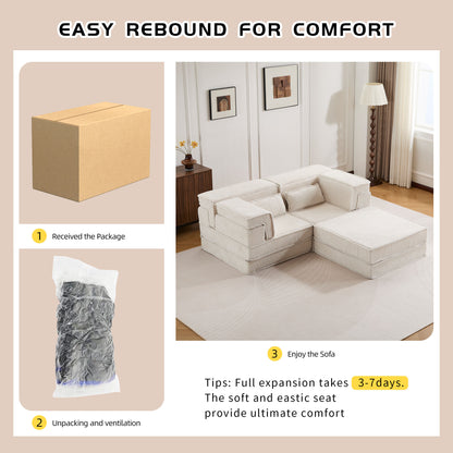 Compression Mahjong Sofa, Convertible Floor Sofa Bed, DIY Boneless Modular Sectional Sofa, No Assembly Required, Circle fleece fabric – Model W3723S00027