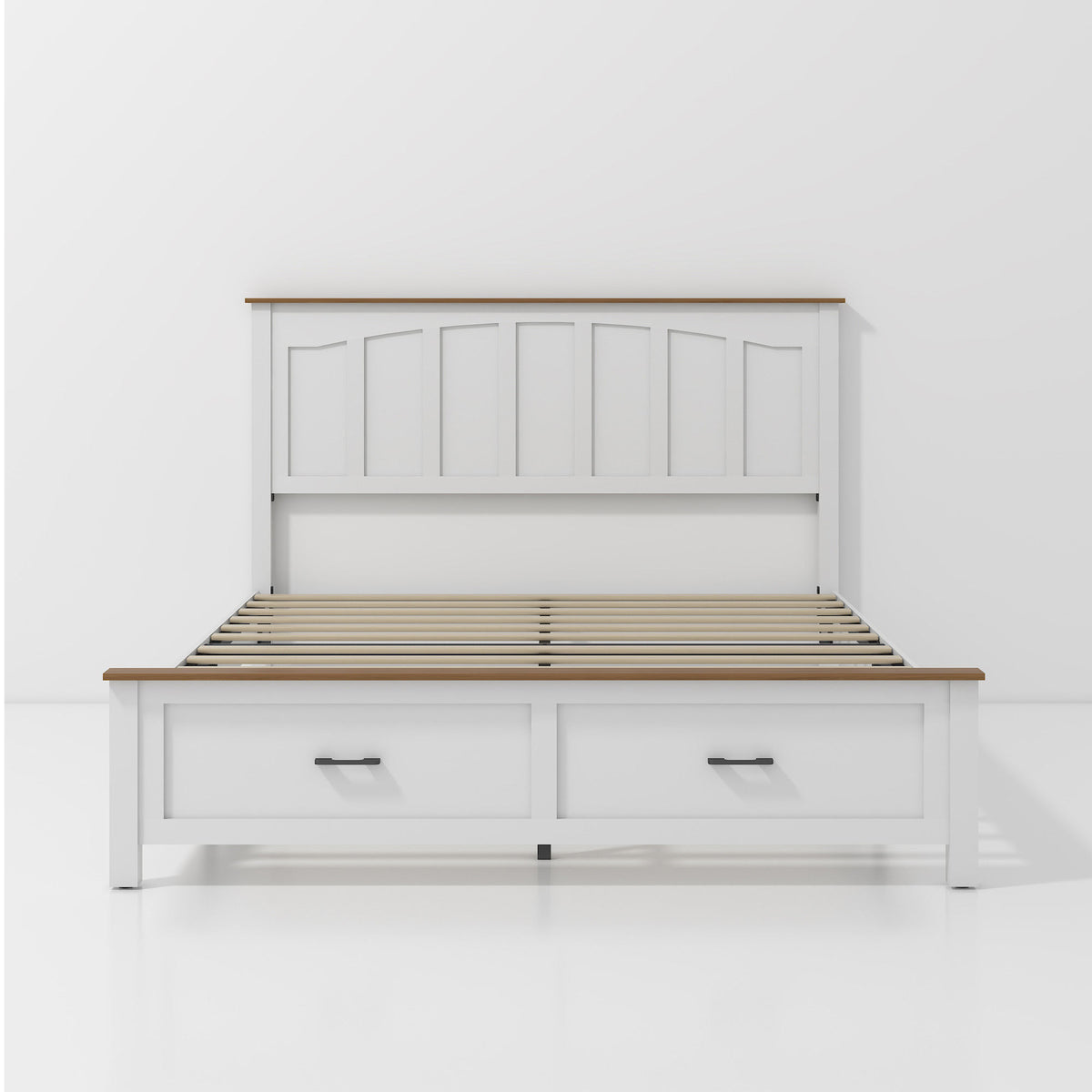 Queen Size Farmhouse Metal Bed Frame, Platform Bed , Mattress Foundation with Wood Support Slats, No Box Spring Needed, Noise Free.