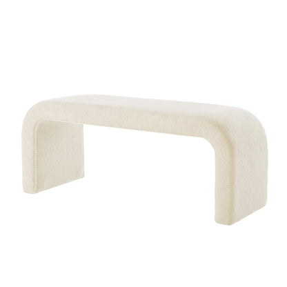 Set of 3 U-Shaped Modern Bench Teddy  Ottoman Bench for Entryway, Bedroom End of Bed, Set of 3 Small Sofa Footrest Extra Seating for Living Room, 44+18 Inch Bench Bench & Ottoman- Cream