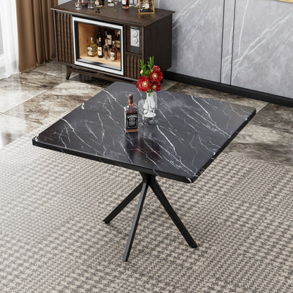 Square Dining Table Set, Mid Century Modern Square Dining Table for 4 Person, Faux Marble Tabletop, Iron Legs, Coffee Table, Save Space