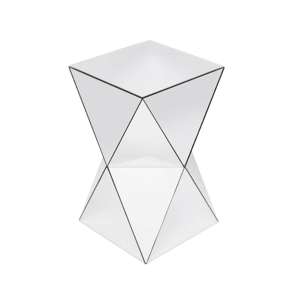 Silver Mirrored Geometric Side Table, Modern Luxe Accent End Table, Reflective Mirror Decorative Nightstand for Living Room, Bedroom, Sofa Side