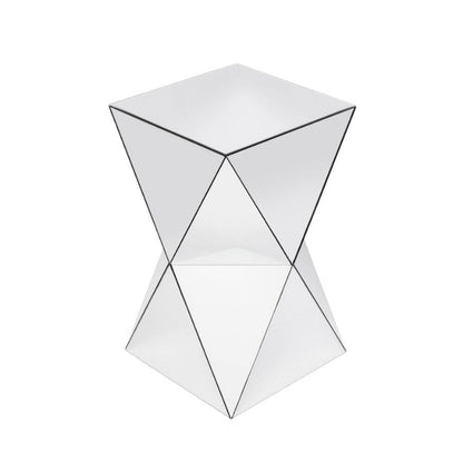 Silver Mirrored Geometric Side Table, Modern Luxe Accent End Table, Reflective Mirror Decorative Nightstand for Living Room, Bedroom, Sofa Side