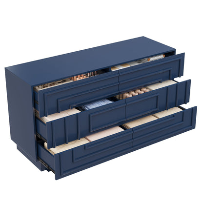 Mid Century 6-Drawer Dresser for Bedroom, 57.2" Wide Modern Push-to-Open Chest of Drawers, TV Stand for Living Room, Thickened Base,Vanity Desk, Drawers Organizer Furniture, Hallway,Deep Sea Blue