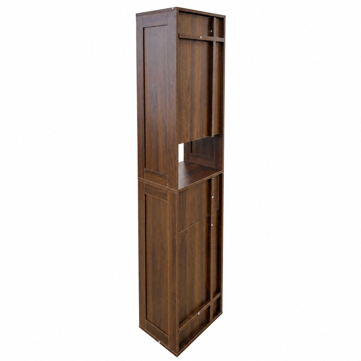 Tall Narrow Storage Cabinet, Wooden Freestanding Bookshelf with Doors & drawer, Slim Display Bookcase for Living Room, Bedroom, Home Office