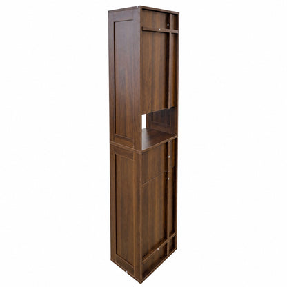 Tall Narrow Storage Cabinet, Wooden Freestanding Bookshelf with Doors & drawer, Slim Display Bookcase for Living Room, Bedroom, Home Office