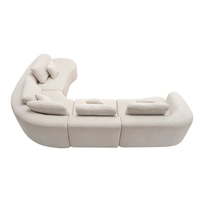 136.9" Camel Modular Curved Sectional Sofa, Vacuum Compressed Cloud Couch, Oversized Corner Sofa Set with Throw Pillows, No Assembly Required, Deep Seat Curved Sofa for Large Living Room.