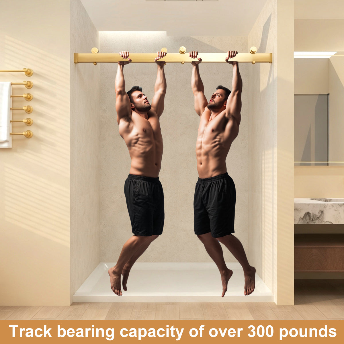Frameless Sliding Glass Shower Doors 56-60" Width x 76"Height with 3/8"(10mm) Clear Tempered Glass, Brushed Gold