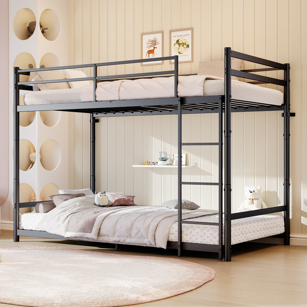 Heavy Duty Metal Twin Over Twin Bunk Bed, Convertible to 2 Separated Twin Beds, Noise-Free Steel Frame with Rubber Anti-Slip Ladder & 11.3" Guardrails, 400/485 LBS Weight Capacity, Black