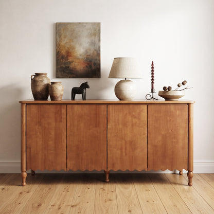 59' Rustic Sideboard Buffet Cabinet Credenza with 4 Doors & 2 Shelves,Farmhouse Wood Accent Storage Cabinets Console Table with  & Solid Wood Legs, Brown