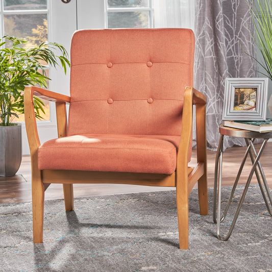 Mid Century Modern Fabric Club Chair with Wood Frame, Orange