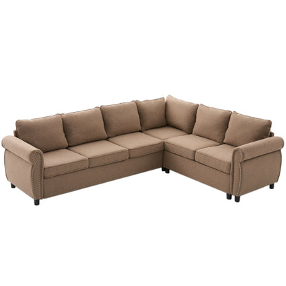 [NEW ARRIVED] [VIDEO PROVIDED] Sleeper Sofa, 2 in 1 Pull Out Couch Bed,6 seater sofa bed, L Shaped Sleeper Sectional Sofa Couch,Riveted sofa,104'' Large combined sofa Bed in living room, Brown