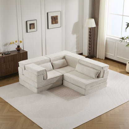 Compression Mahjong Sofa, Convertible Floor Sofa Bed, DIY Boneless Modular Sectional Sofa, No Assembly Required, Circle fleece fabric – Model W3723S00019