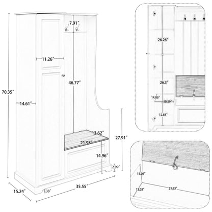 Stylish Design Hall Tree with Flip-Up Bench, Minimalist Hallway Shoe Cabinet with Adjustable Shelves, Multifunctional Furniture with Hanging Hooks for Entryways, Mudroom, White (OLD SKU: WF304223AAK)