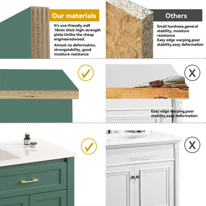 48" Green Bathroom Vanity with Resin sink Combo, Abundant Storage Cabinet -4 Soft close doors and 4 drawers