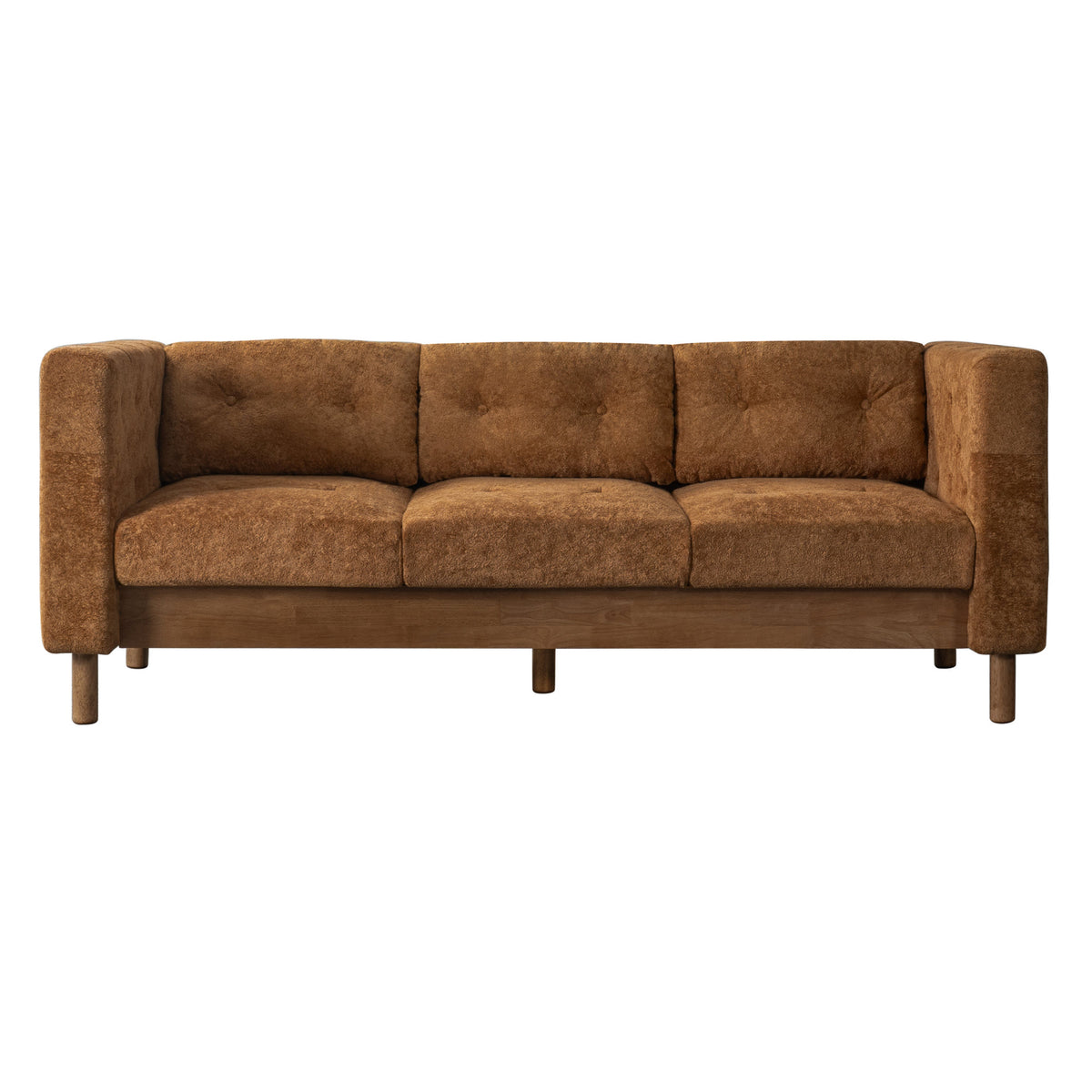 78" Modern 3 Seater Sofa Chenille Upholstered Couch with Square Arms, Tufted Pillow Back & Natural Rubber Wood Legs Multi Cushion Sofa for Living Room and Apartment Leisure Corner, Orange