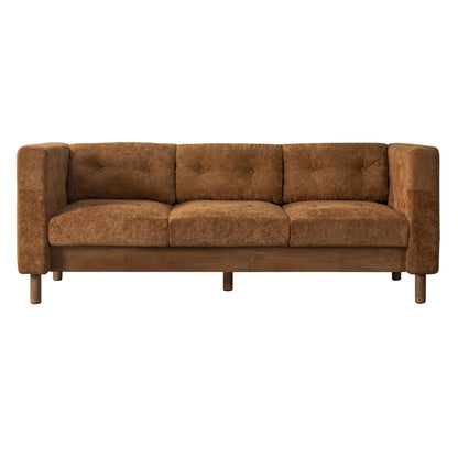 78" Modern 3 Seater Sofa Chenille Upholstered Couch with Square Arms, Tufted Pillow Back & Natural Rubber Wood Legs Multi Cushion Sofa for Living Room and Apartment Leisure Corner, Orange