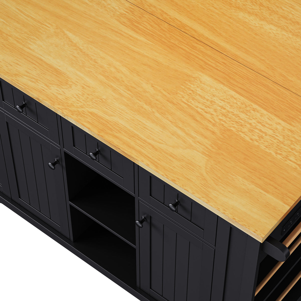 K&K 53inch Large Kitchen Island with Drop Leaf, Power Outlet, Door Internal Storage Rack